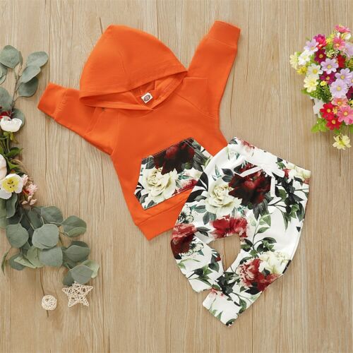 Neue Beiläufige Kleinkind Baby Mädchen Jungen Mit Kapuze Spitzen Blumen- Hosen 2Stck Outfit einstellen Kleidung 0-24M