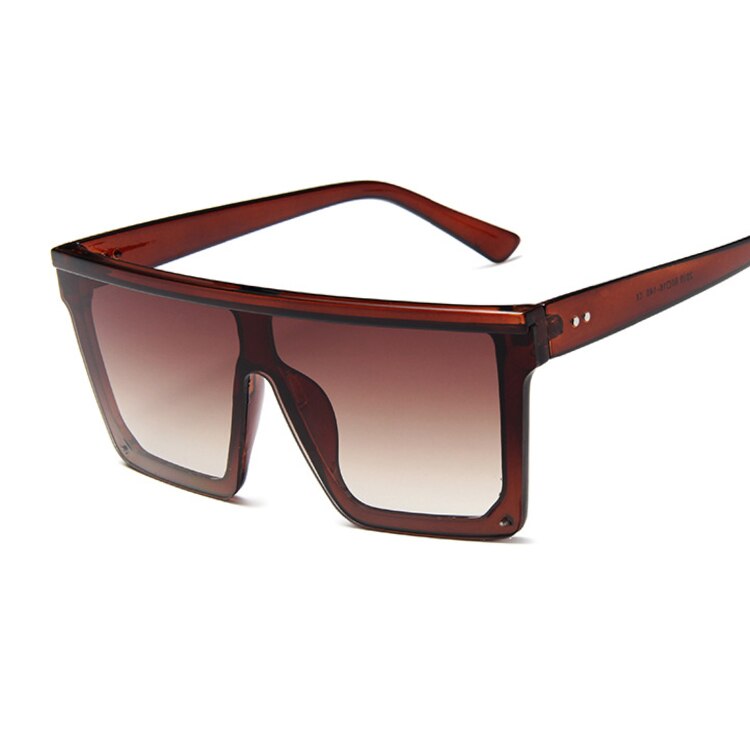 Oversized Zonnebril Vrouwen Big Frame Vierkante Platte Top Klinknagel Zonnebril Vrouwelijke Vrouwen/Mannen Vintage Spiegel Shades Gradiënt UV400: Dark brown