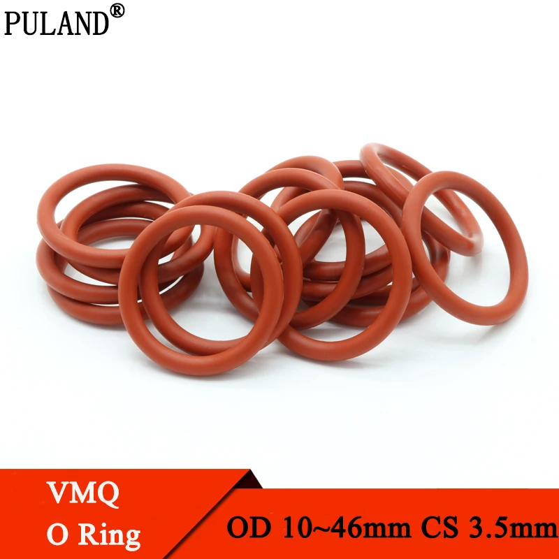 Joint torique en Silicone rouge, épaisseur CS 3.5mm OD 10 ~ 46mm, alimentaire, rondelle étanche, isolation en caoutchouc, joint rond en forme de O, 10 pièces