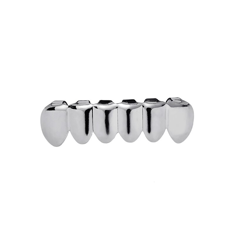 Hip Hop Mannen 6 Top & Bottom Tanden Goud Zilver Kleur Valse Tanden Grillz Set Bump Rooster Dental Grills voor Vrouwen Lichaam Sieraden: silver lower tooth