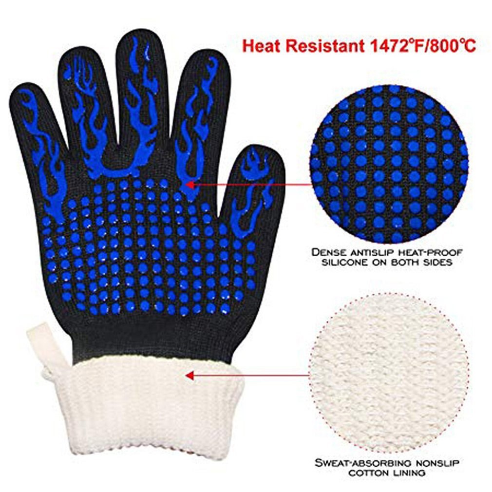 1pcs High Temperature Resistant Gloves Fire Retardant Heat Insulation Gloves Microwave Oven Blue Torch Printing Gloves