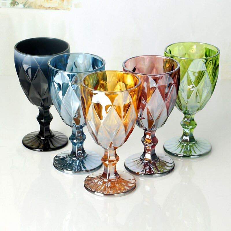 Europæisk stil farverigt rødvinsglas bægerreliefglas vintage juice glas vinglas