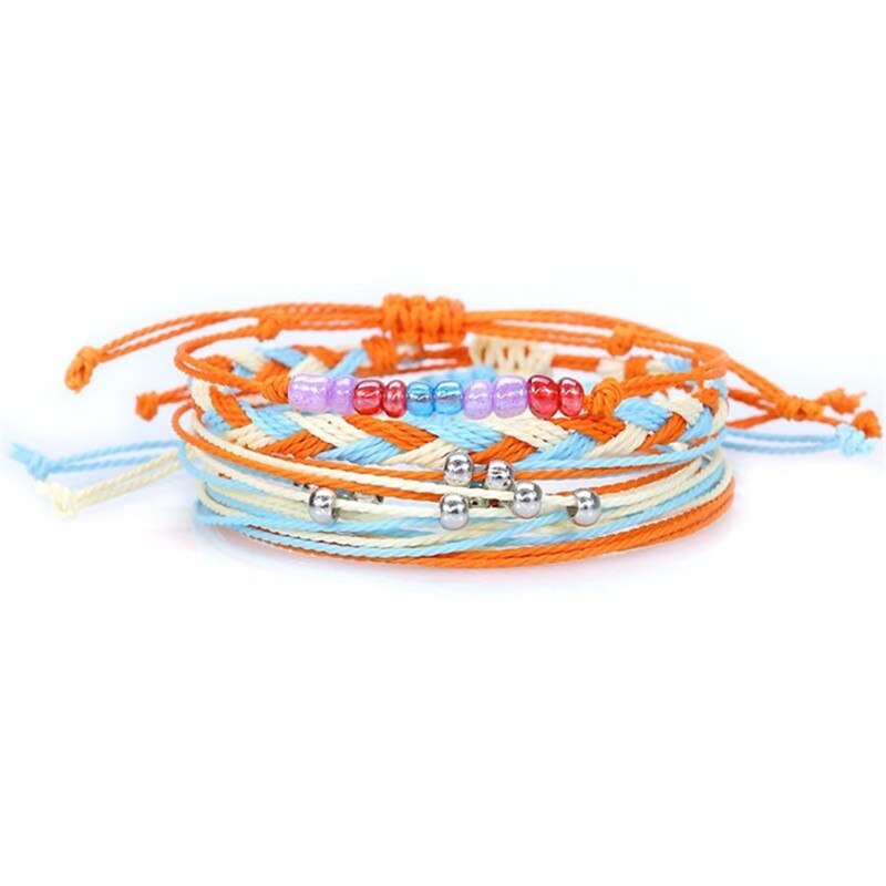 4 pièces/ensemble Boho perles colorées à la main multi-couche cire ligne Bracelet femmes plage surf été vêtements bijoux accessoires: MS543