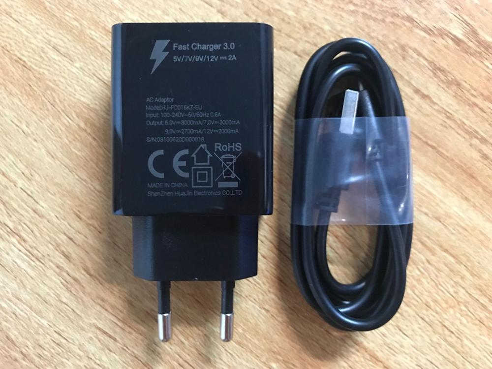 Original Doogee BL12000 adaptador AC rápida 3,0 cargador de viaje Adaptador de enchufe de la UE + USB Cable de datos de línea 5V 7V 9V 12V 2A: Adapter and cable