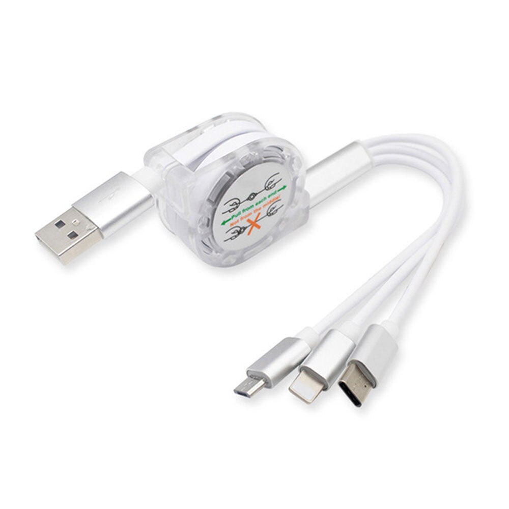 3 in 1 usb kabel til iphone samsung xiaomi multi hurtig opladning oplader usb type c type c micro usb kabel til mobiltelefon: Hvid