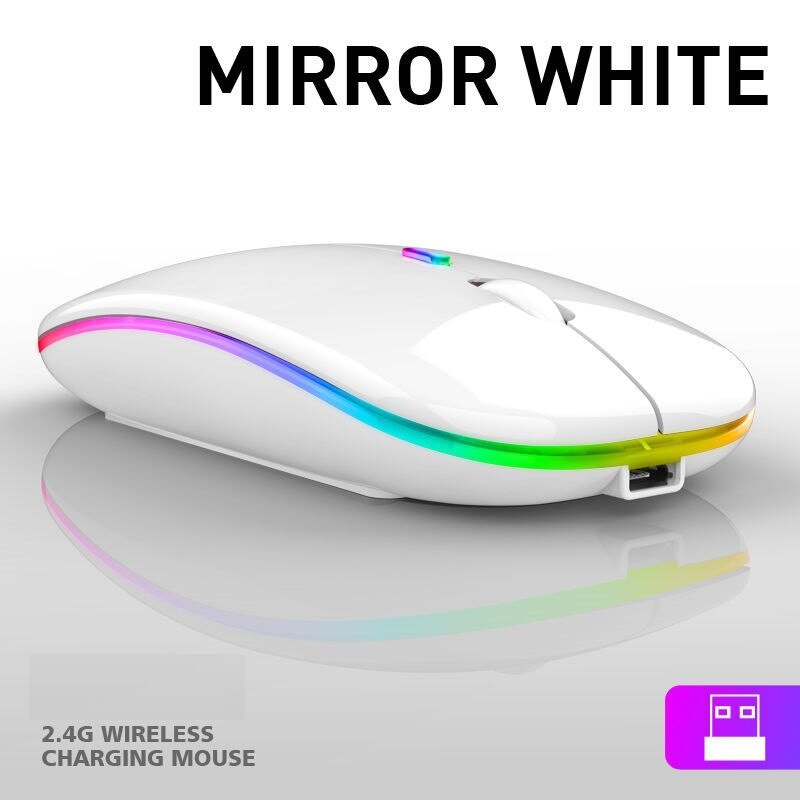 [Mobile Phone Can Use] Charging Wireless Mouse Mute Desktop Laptop Computer General Office Bluetooth Wireless Mouse: Shining Charging Silent Version  New in 4 Years    White
