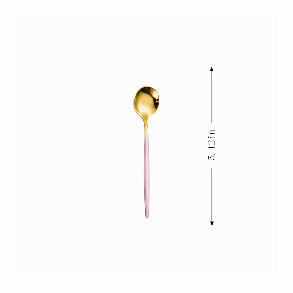 1Pc Teaspoon Mixing Coffee Spoon Dessert Stainless Steel Vintage Teaspoon Drink Tableware Flowers Tableware Kitchen Tools: pink gold