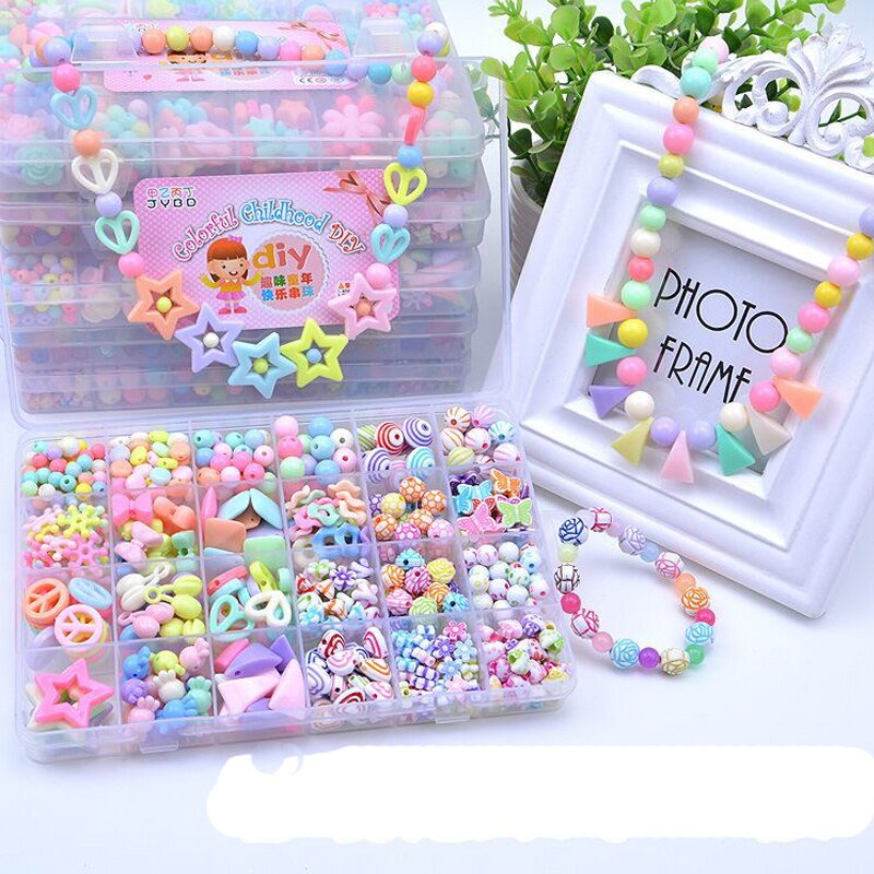 Kids DIY Bead Kit - Acrylic Plastic Spacer Charms - Necklace Bracelet Jewelry Making Toy for Girls 5-13 Years