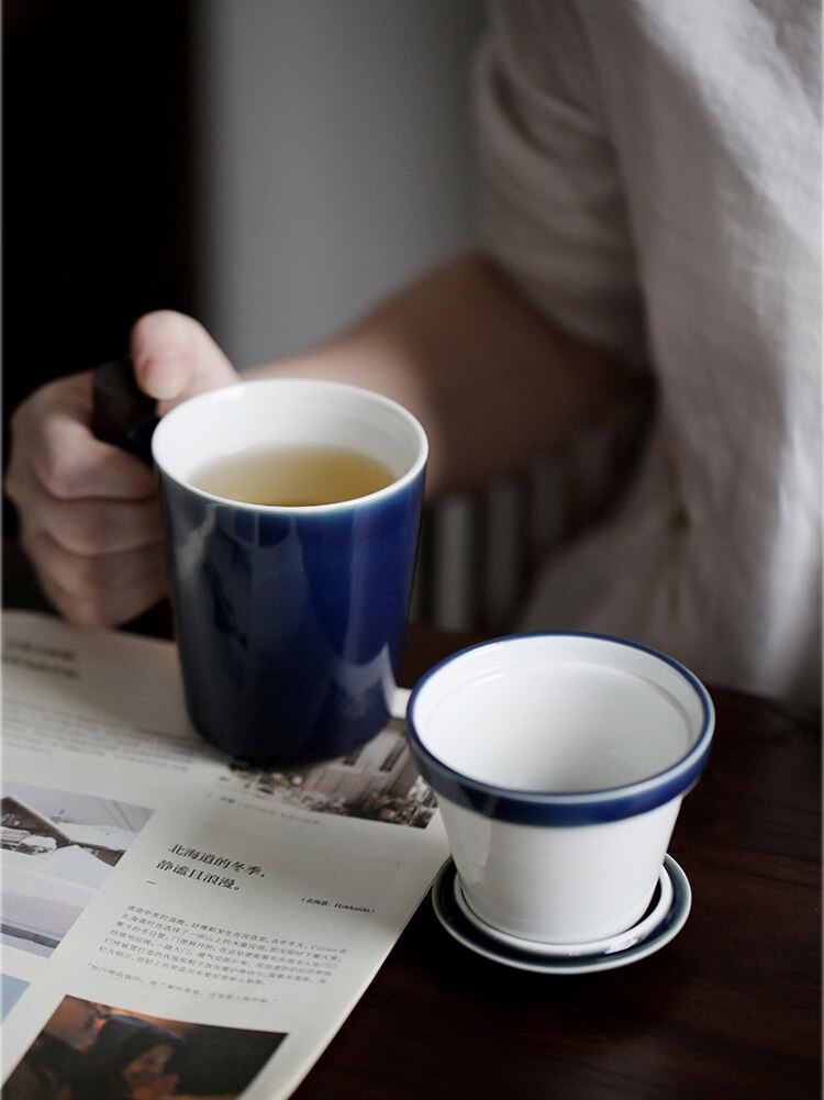 Koffie Blauw Grote Thee Mokken Keramische Bulk Eco Vriendelijke Reizen Mok Paar Creatieve Tazas De Cafe Herbruikbare Cup Met deksel EA60MK