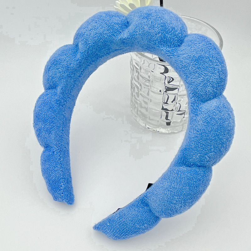 Diadema de esponja antideslizante para mujer, diadema desmaquillar mujer diadema para limpieza facial bandas para el cabello de Spa de Yoga cinta pelo desmaquillar felpas cabello mujer cintillo skincare cinta pelo niña: Azul cielo