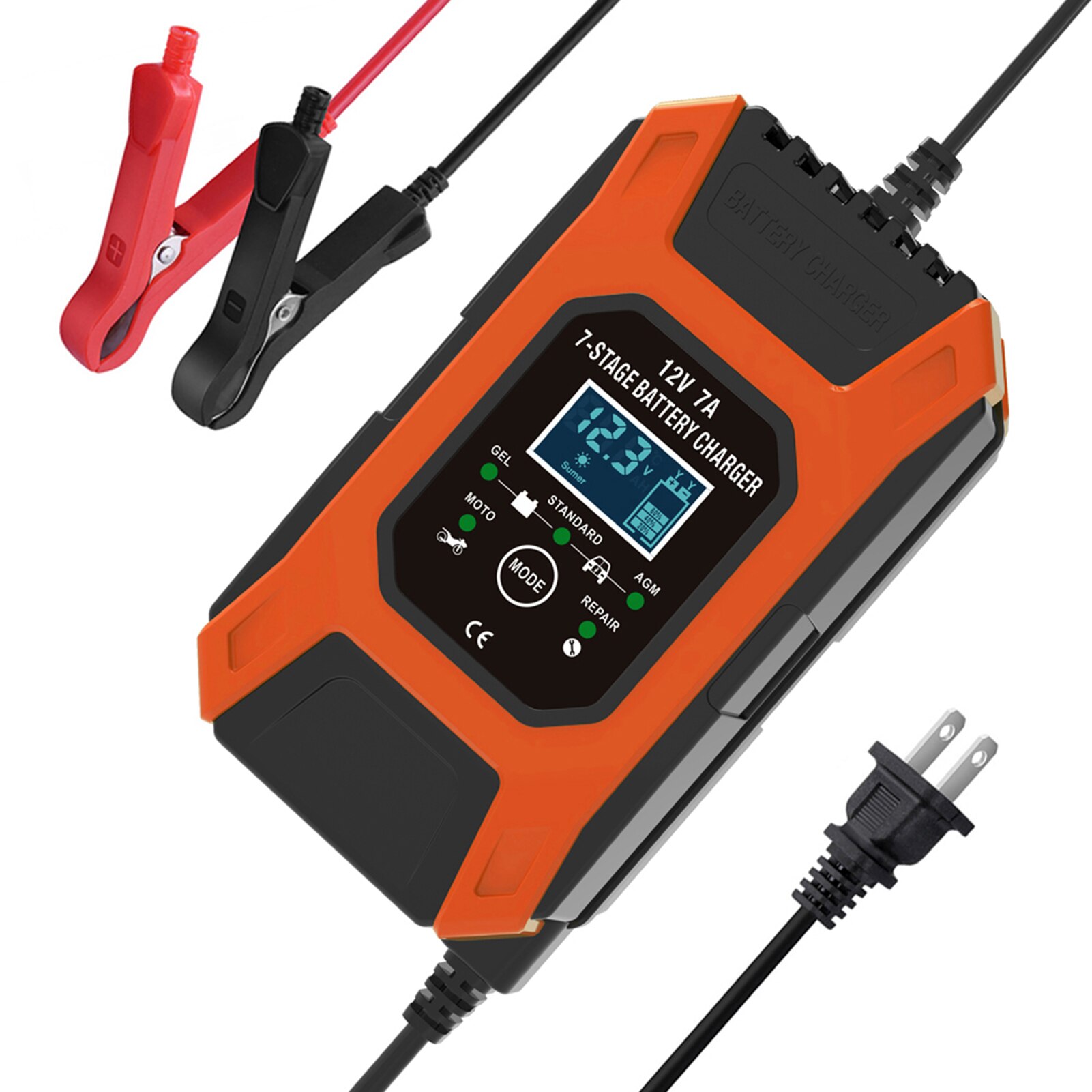 12V 7A 7-bühne Motorrad Batterie Ladegerät Blei Gel STD AGM Auto Motorrad Batterie Ladegerät Puls Ladung Betreuer & Desulfator: rot