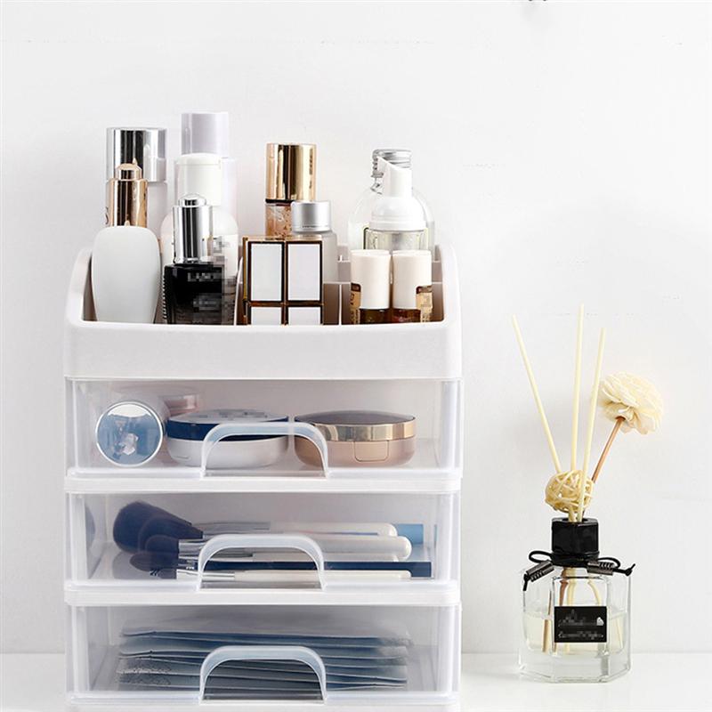 1PC Plastic Cosmetic 3 Layer Drawer Organizer Makeup Container Desktop Sundry Storage Case
