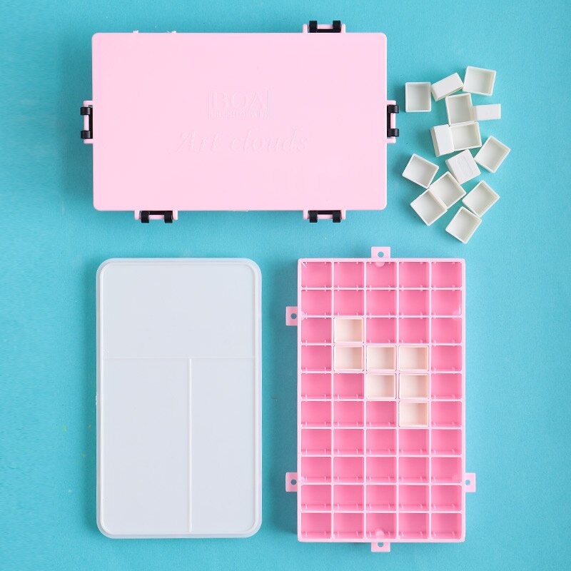 Palette de peinture aquarelle étanche, 50 grilles, boîte de rangement, fournitures de papeterie pour dessin: Pink-Plus