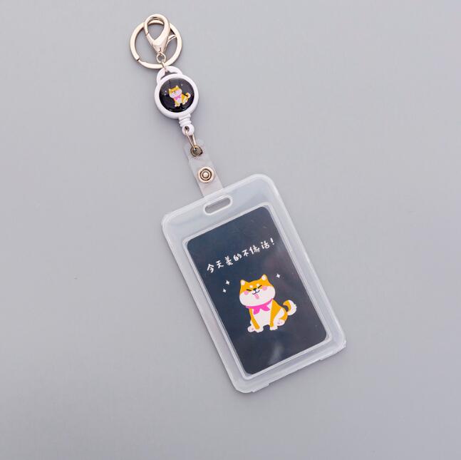 Llavero transparente para mujer, funda de plástico con carretes de placa retráctil, porta tarjetas: Black