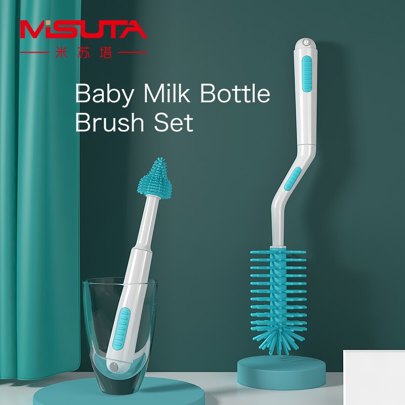 Baby Milk Bottle and Nipple Brush Kit 360 degrees Rotating Brush Baby Care Bottle Brush Silicone Cleaning Brush