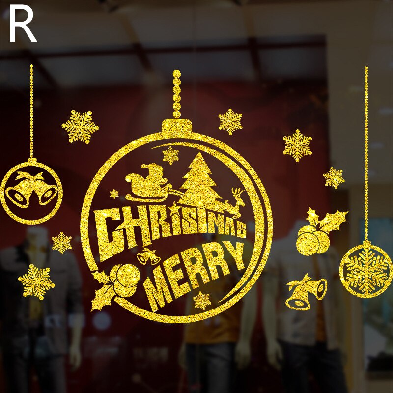 Glänzende Gold Weihnachten Baum Fenster Aufkleber Santa Fahrt Weihnachten Girlande Zauberstab Decals Neue Jahr Schaufenster Aufkleber Schneemann Wohnkultur: R
