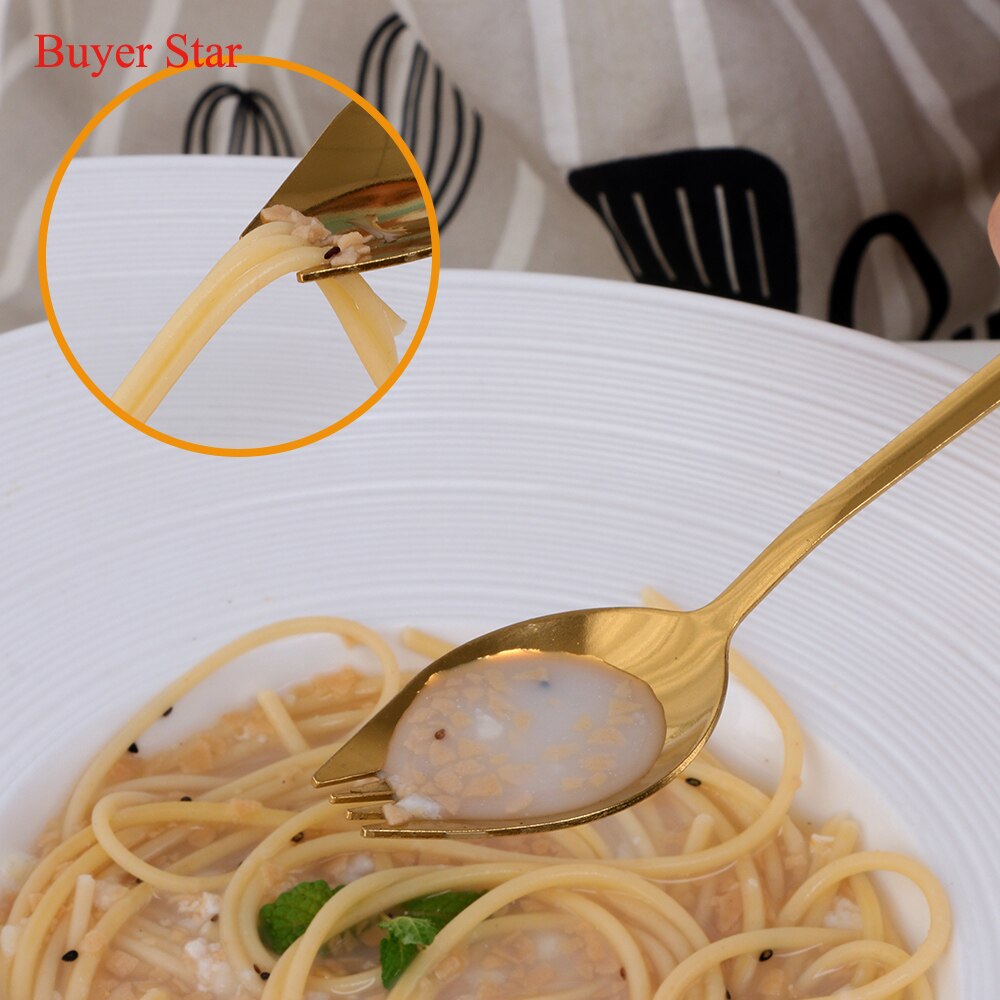 8PCS Stainless Steel Dinner Spork Camping Tableware 2 In 1 Colorful Rainbow Dessert Salad Fork Unique Spoons Bento Accessories