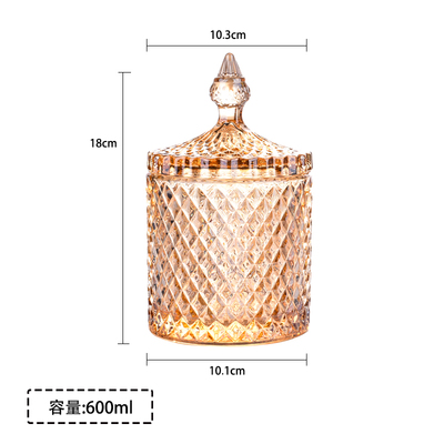 European-style Stained Glass Candy Jar with Lid Storage Jar Candy Box Transparent Storage Jar Tea Tin Sugar Cube Jar: C-large