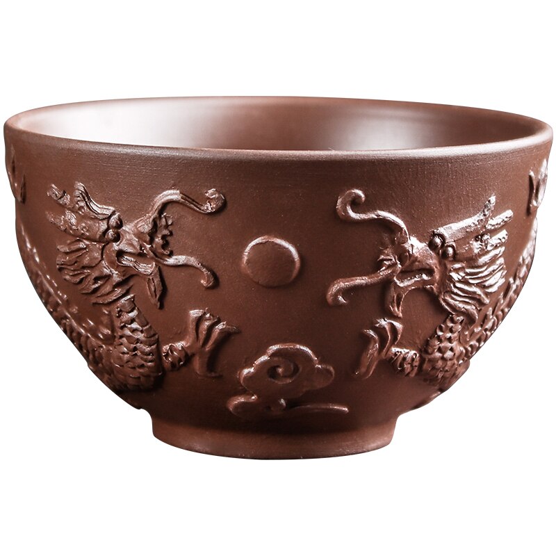 Yixing-tazas de té de arcilla púrpura de dragón tallado a mano, taza maestra china, suministros para beber para el hogar, 4 piezas