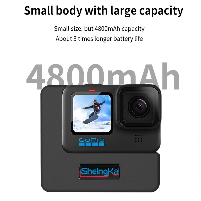 SheingKa – batterie pour Gopro 10 9, avec cage de protection contre le froid, 4800mAh, autonomie 3 heures, batterie latérale