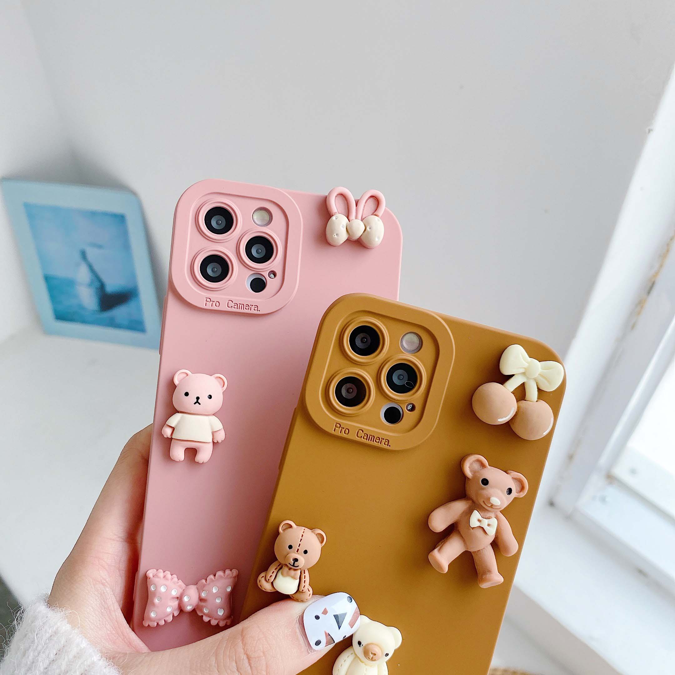 Fundas de teléfono con osos 3D para iPhone 11, 12, 13, 14, 15 Pro Max, funda trasera de silicona suave para iPhone X XR XS Max 7 8 6 6s Plus Se