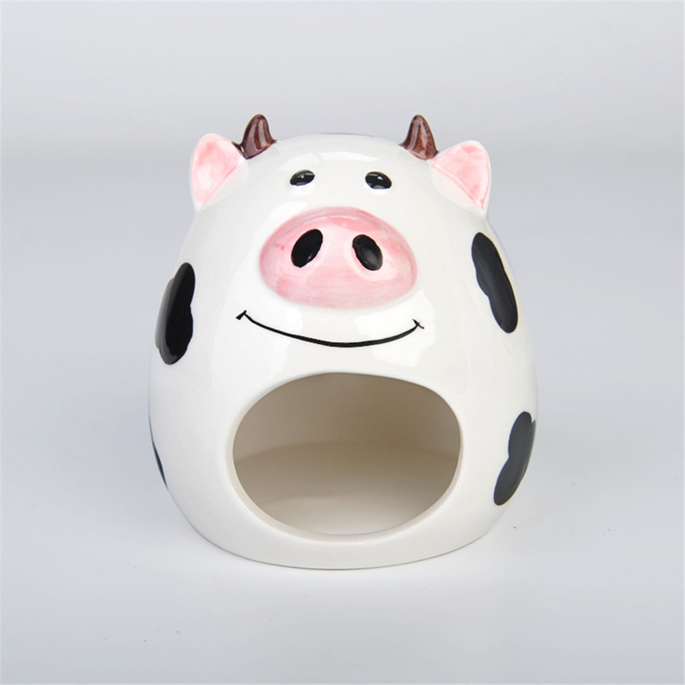 Cute Hamster Ceramics Nest Cartoon Cow Mini Pet Bed for Summer Small Pets Cooling Shed House Rats Guniea Pig Hamster Cage: Large 11x11cm