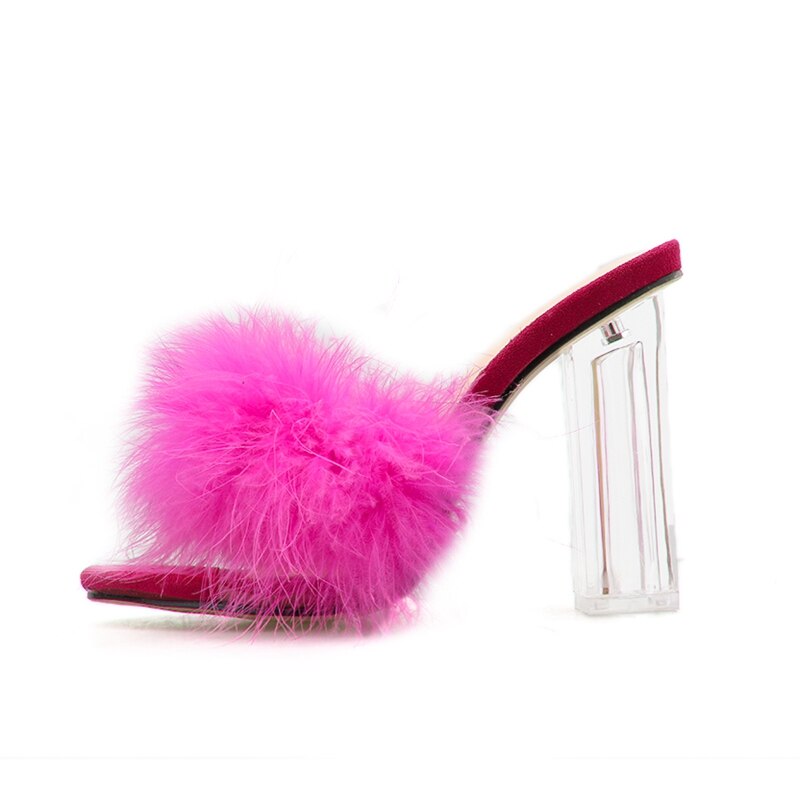 DiJiGirls, zapatillas de piel para mujer, zapatillas transparentes de tacón alto rosa, zapatillas mullidas para mujer, zapatillas para Club, chicas, zapatos, deslizamiento de mujer