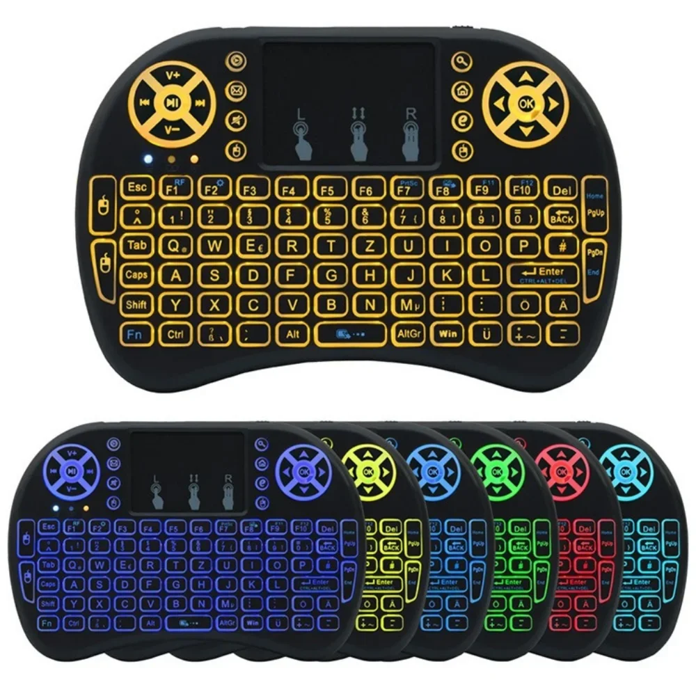 2.4G Mini Wireless Keyboard with Multimedia Keys 7-Color Backlit Compact Size Computer Keyboard for PC Devices Laptop Desktop