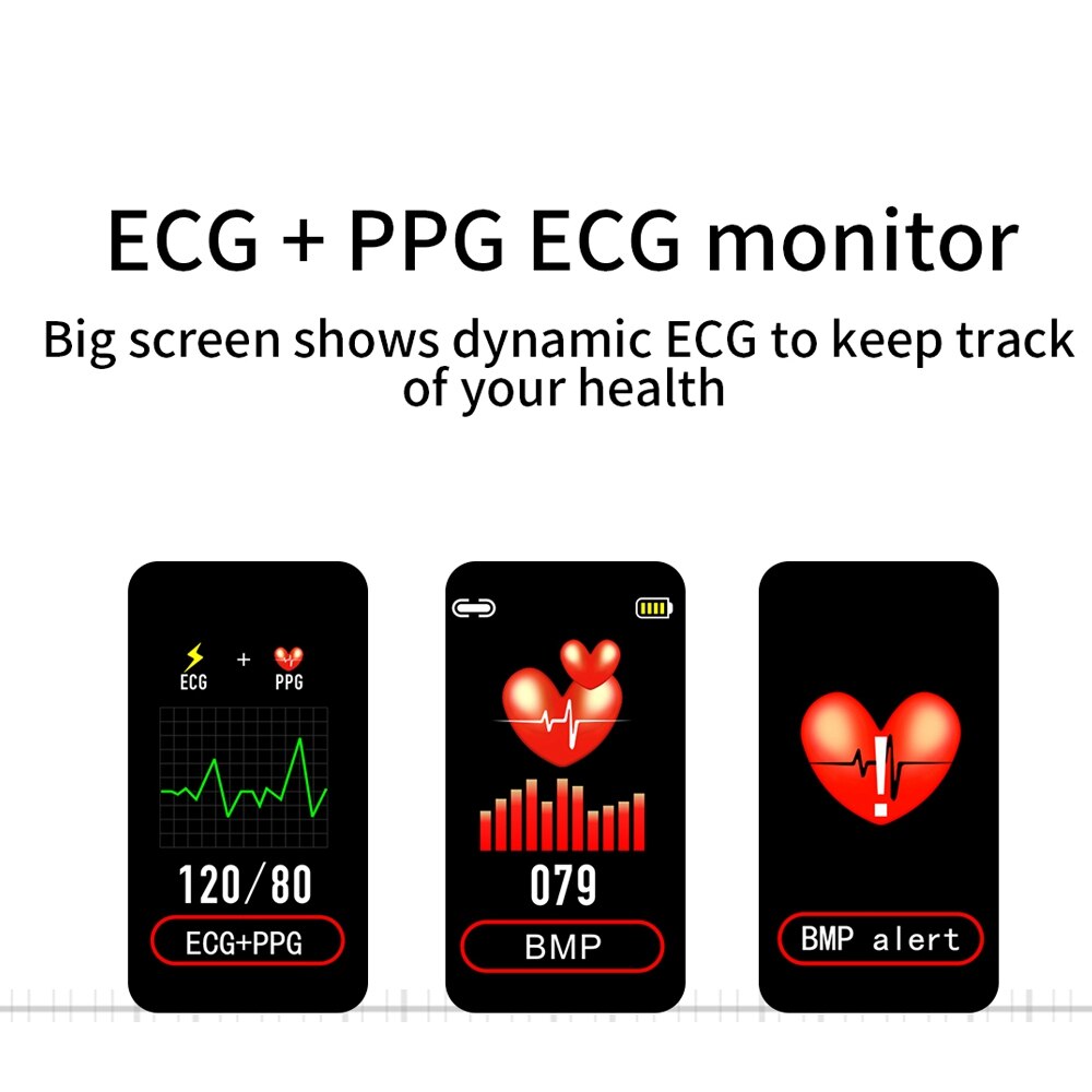 Smart ur  e66 kropstemperatur ecg ppg smart armbånd puls blodtryk / ilt monitor musik kontrol sport band