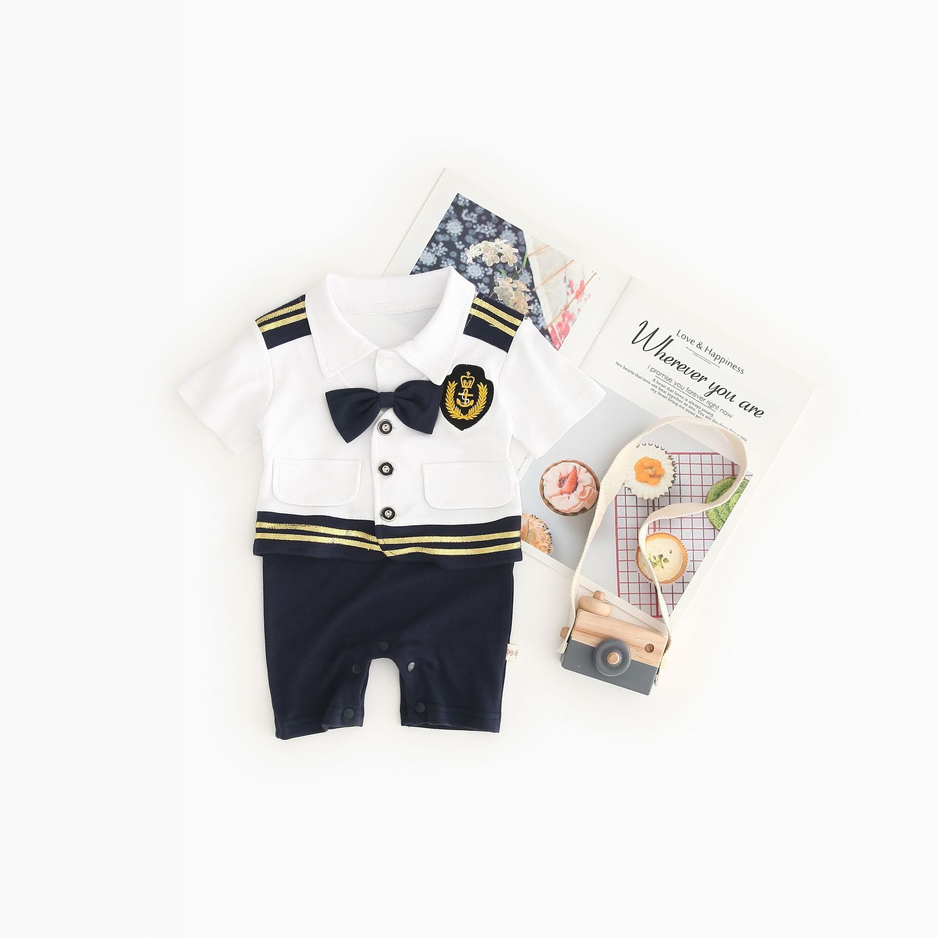 Unisex Newborn Baby Sailor Romper Infant Marine Navy Shortalls Short SleJeve Jumpsuit Boys' Halloween Captain Costume Outfits