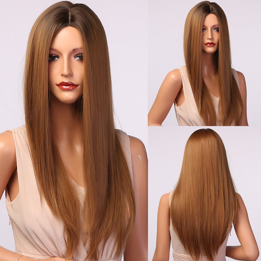 Long Synthetic Straight Wigs Ombre Brown Ash Blonde Wigs with Bang for Women Cosplay Lolita Daily Party Heat Resistant: LC5048