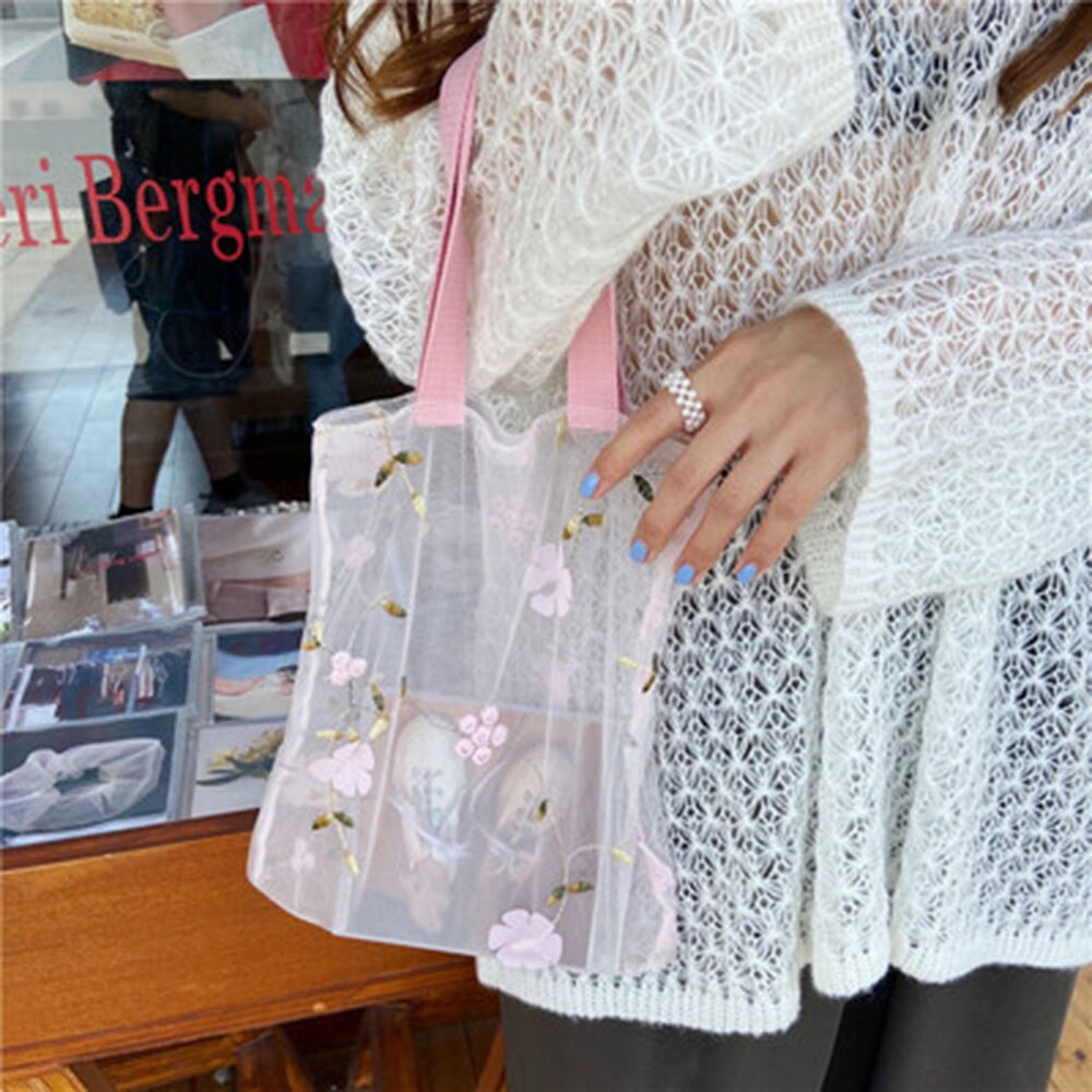 Mode Vrouwen Geborduurde Light Clear Organza Jelly Kleine Tote Messenger Schoudertassen Vrouwelijke Strand Handtassen Boodschappentassen