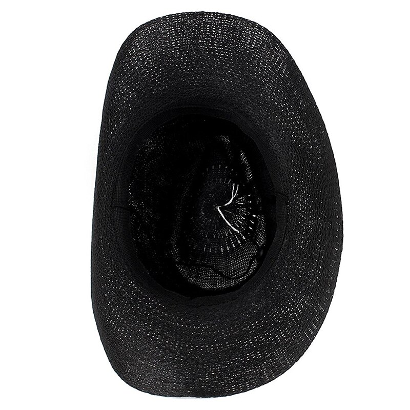 Men's adjustable roll braided black wide-brimmed cowboy hat