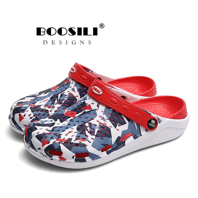 , sandalias para hombre, estilo de verano, sandalias de goma Eva con huecos, zuecos, zapatillas de transpirables para playa, calzado para jardín iluminado: RED / 7