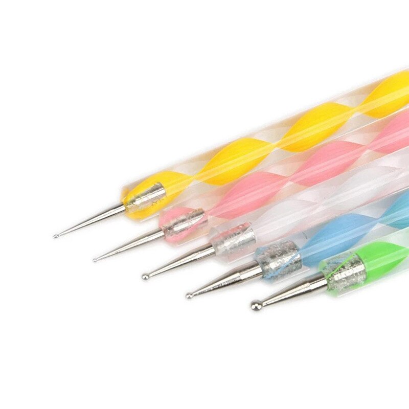 Brainbow 5 pièces 2 voies Nail Art pointage stylos vernis à ongles stylo à bille en aluminium marbleisation peinture Dot bricolage outils d'art des ongles