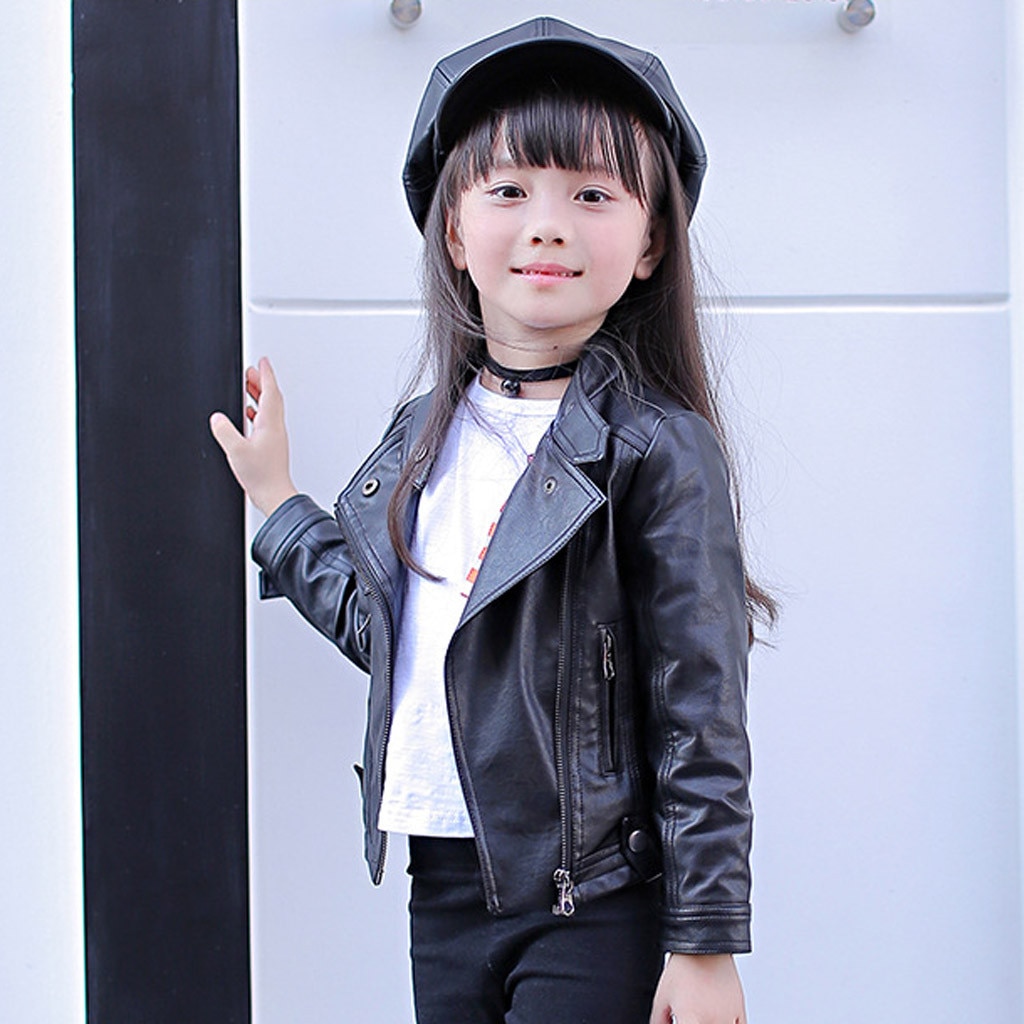 Kids Girls Leather Jackets Black Spring Leather Jackets Kids Girls Boys Solid Coats Children Motorcycle Jackets Coats#G30