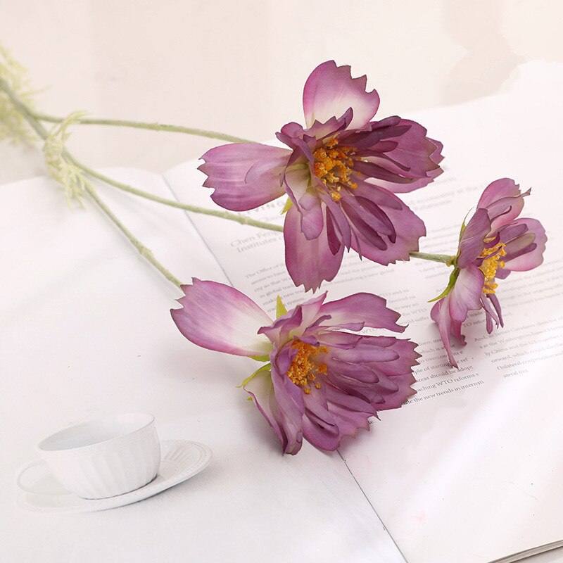 Gerbera kosmos konstgjorda blommor sidenbröllop bröllopsarrangemang tillbehör fest heminredning bord vas torkade växter: Violett