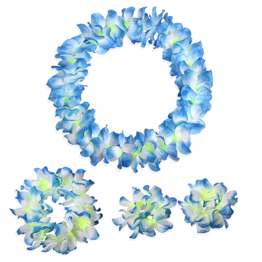 4 stk/sett sommer hawaii blomsterkjede hawaii blomst pannebånd armbånd leis hawaii kranser strandfest dekorasjon: Stil 3 no6