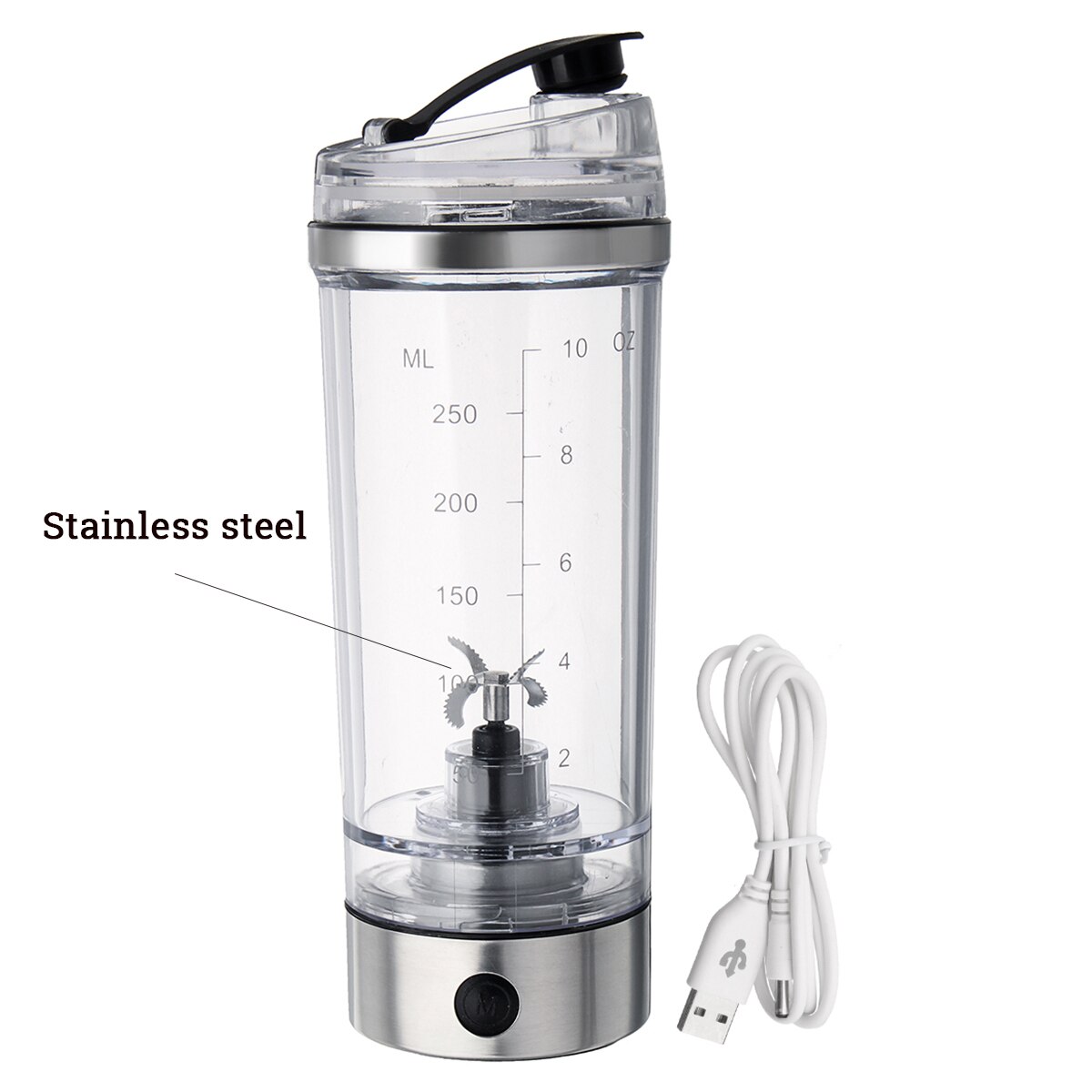 Agitador de proteína eléctrico de 250ML, botella agitadora USB, licuadora de café y leche, hervidor de vórtice Fitness, Tornado, mezclador inteligente,: With USB