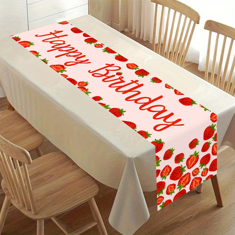 1pc Happy Birthday Party Polyester Table Runner with Colorful Balloons & Cake for Indoor/Outdoor Celebrations Home Birthd: Burgundy