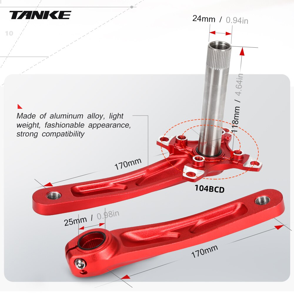 TANKE mountain bike Hollowtech crank 170mm MTB bicycle hollow integrated crankset 34 36t 104bcd chainring 7-13s speed chainwheel