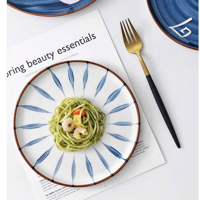 Plato de cerámica de cocina de estilo japonés, vajilla esmaltada pintada a mano para el hogar, plato occidental, plato para carne