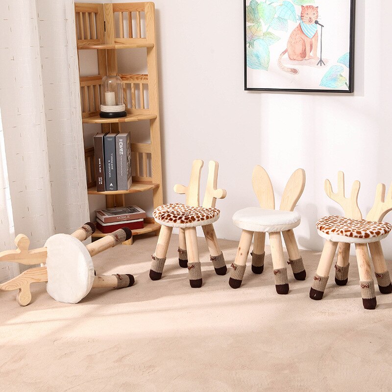 LazyChild sgabello per bambini sedia in legno massello per bambini cartone animato cervo coniglio panca antiscivolo sgabello per piedi scuola materna casa