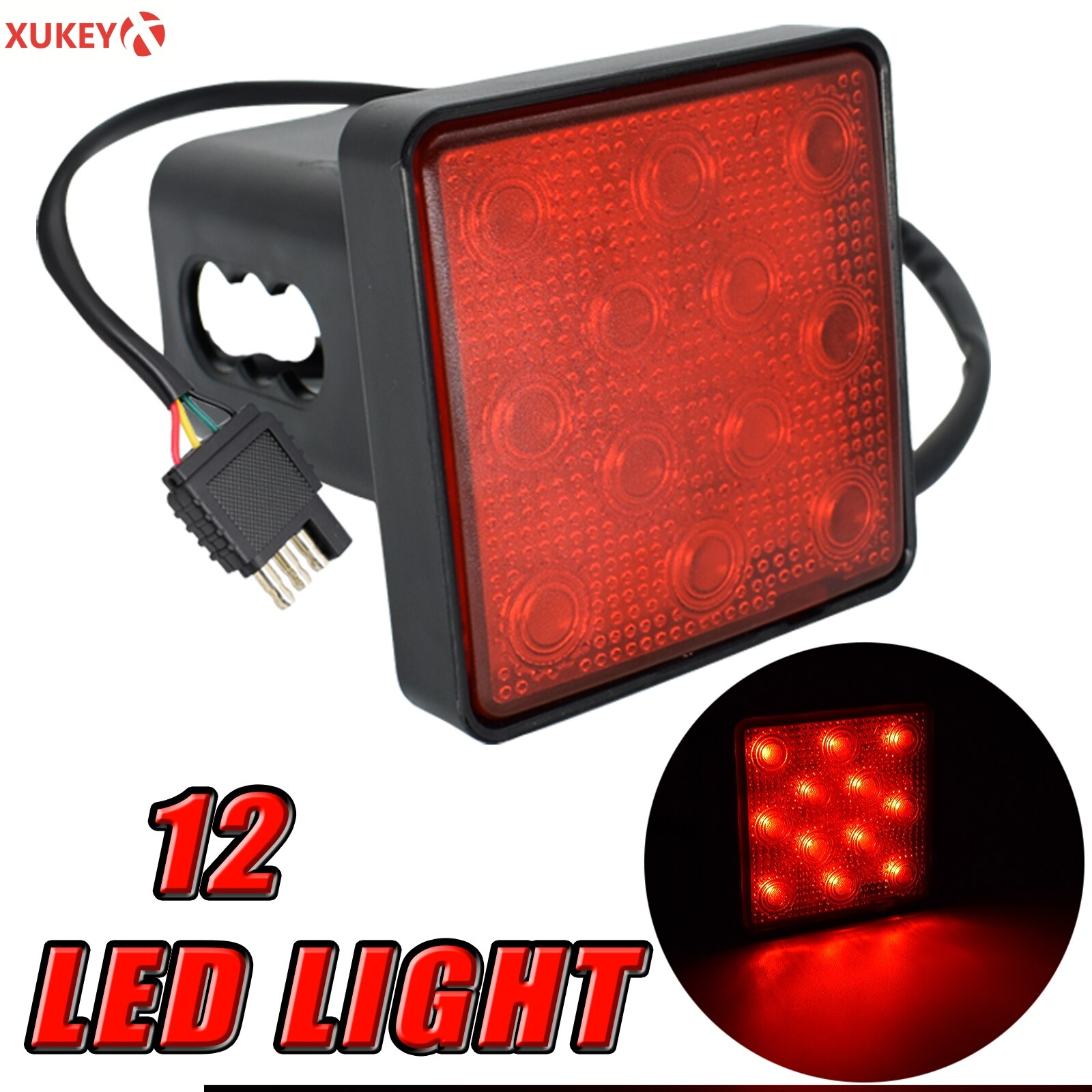 2'' Trailer Truck Hitch Towing Receiver Cover Smoked Lens 12V LED Car Brake Light Tow Stop Tail Light Trailer Parts