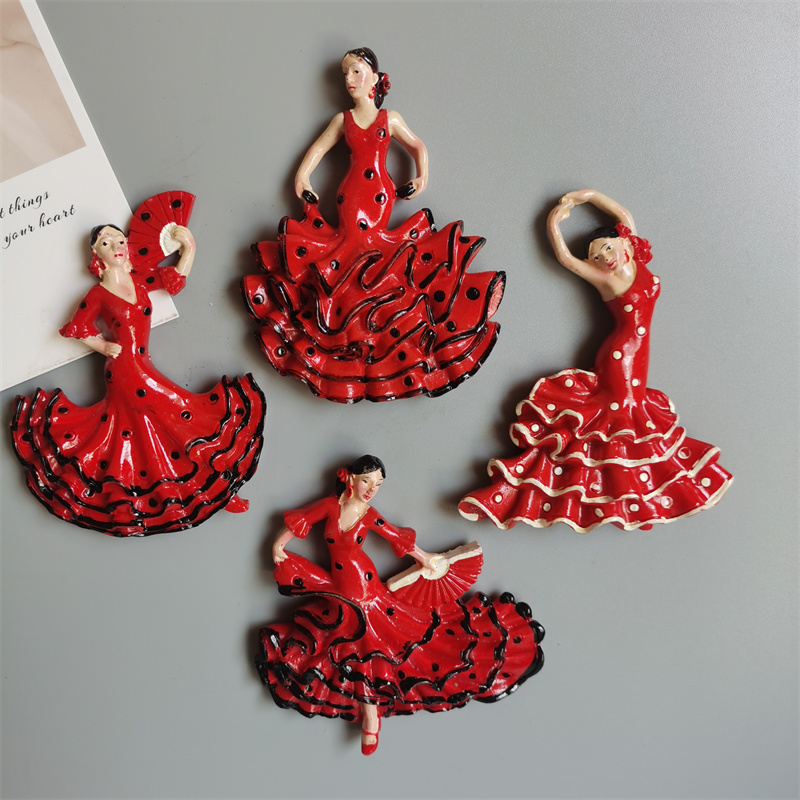Imanes de nevera de Flamenco de España, bailarina española, decoración de recuerdo turístico, artesanía, pegatina magnética para refrigerador, colección de