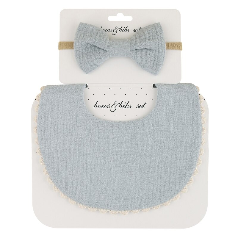 Baby Bib Feeding Smock Bowknot Hair Band Set Saliva Towel Bandana Elastic Bows Headband Infants Burp Cloth Headwear D5QA: H502D44set