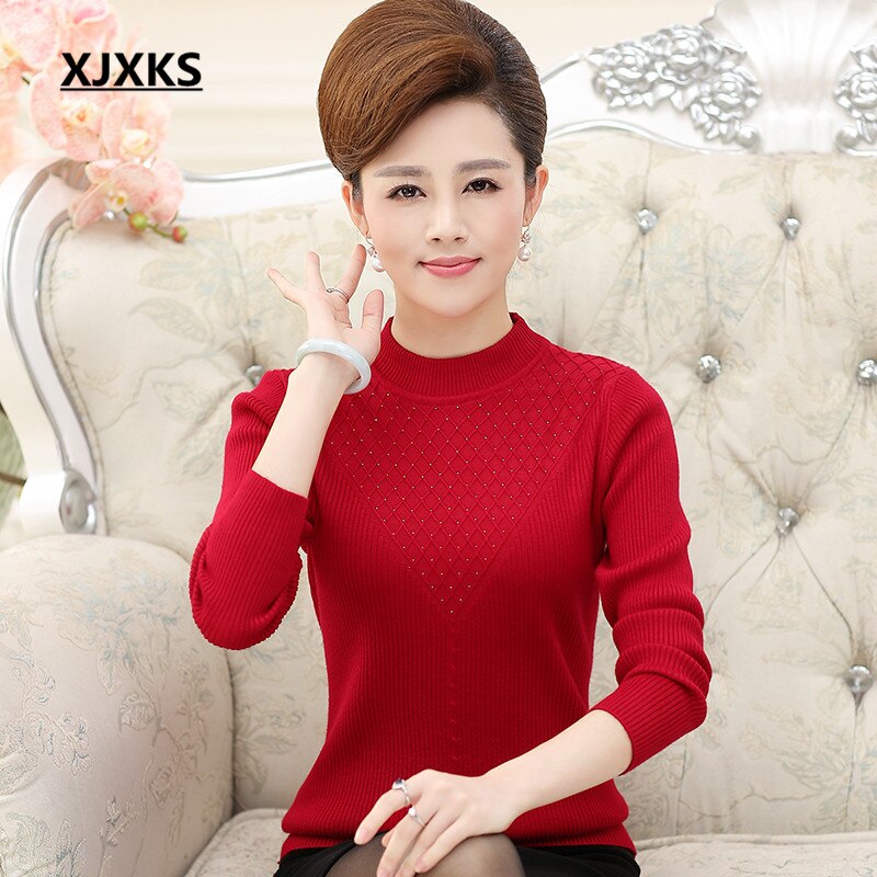 XJXKS autumn and winter women's long-sleeved pullover loose big yards solid color High elasticity cashmere sweater