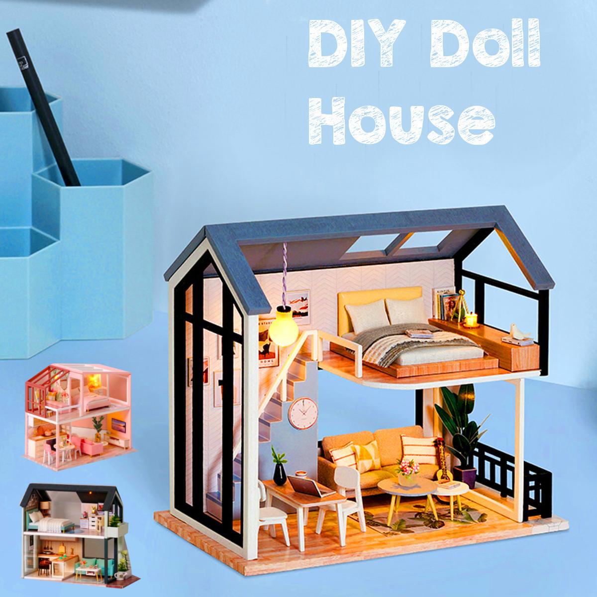 3D Miniatur DIY Handgemachte nordisch Puppenhaus LED Licht Montage Machen Niedlichen Modell Möbel Bausatz DIY Erwachsene freundlicher