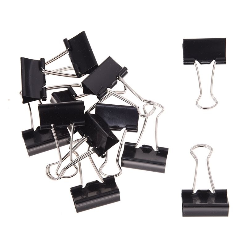 12 Pcs Office Files Documents Metal Black Binder Clips 25mm Width