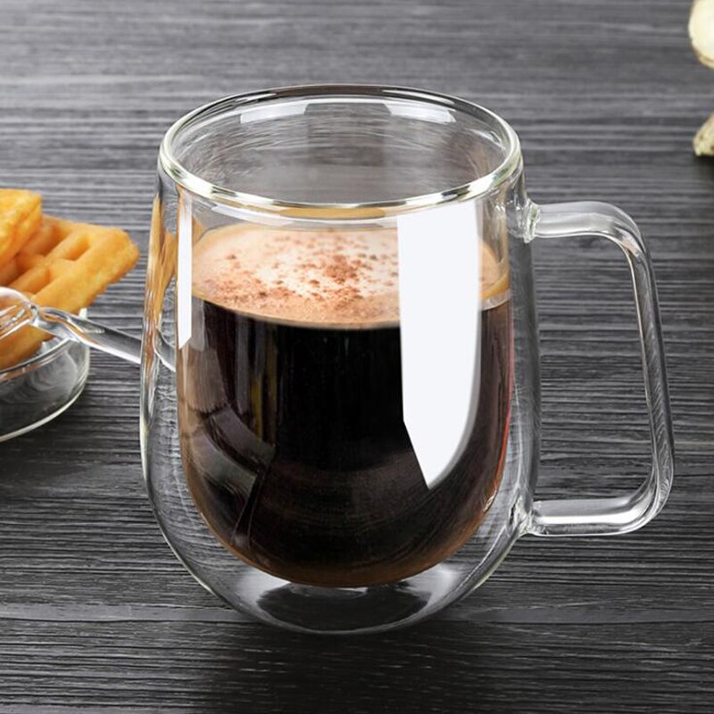 1 st dubbla kaffemuggar med handtaget muggar dricksisolering dubbelväggig glas tekopp drinkware mjölk